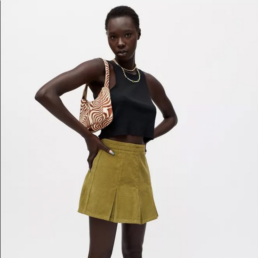 NWT pleated olive green courduroy mini skirt